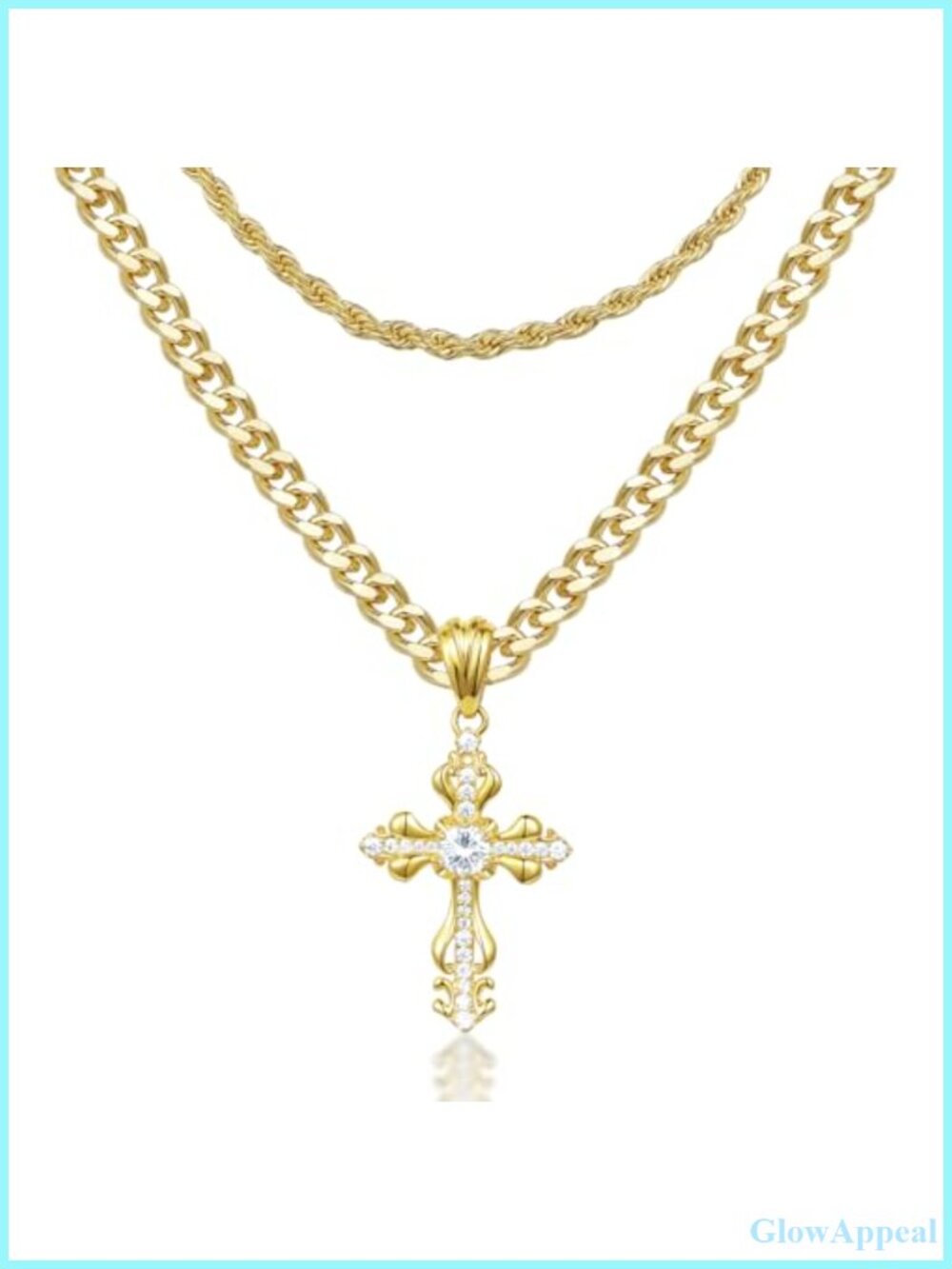 14K Gold Plated Cross Pendant Necklace Cubic Zirconia Faith Jewelry